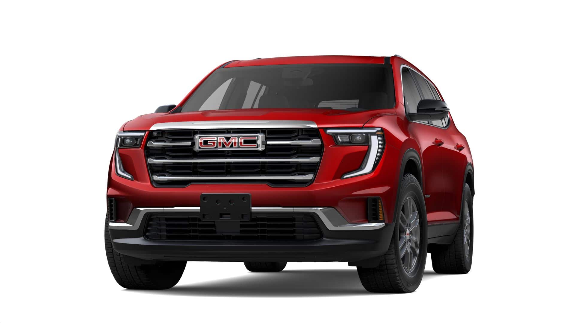 2026 GMC Acadia Elevation in Volcanic Red Tintcoat — front three-quarter view